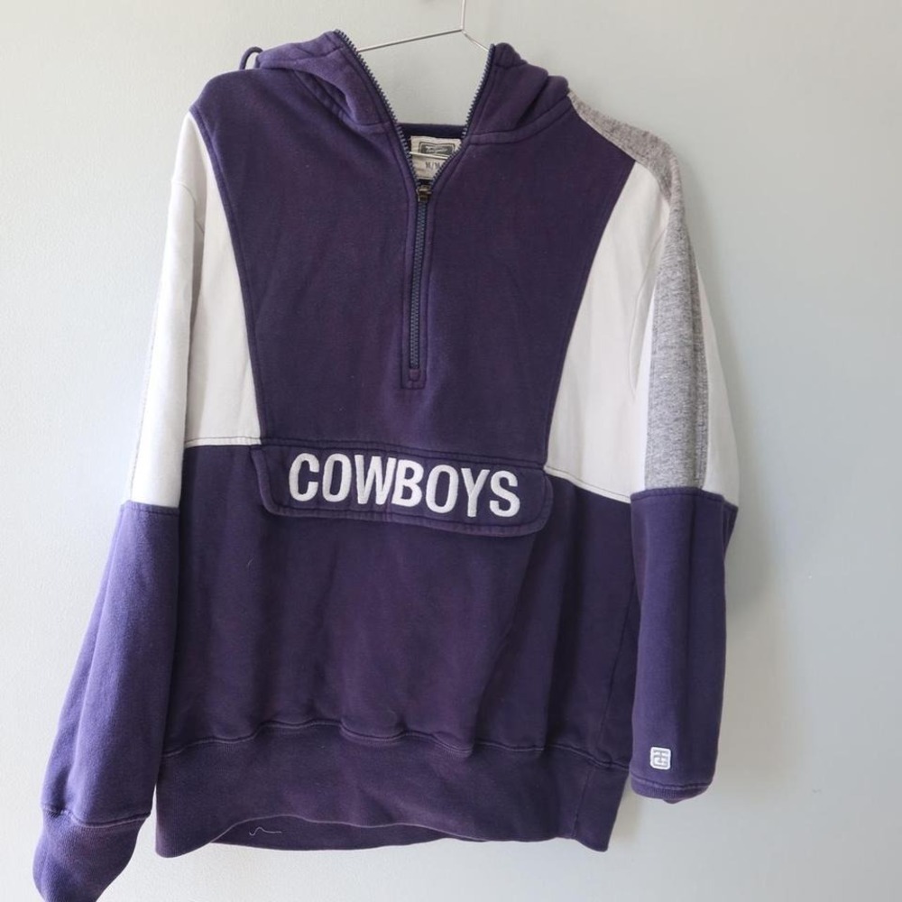 Dallas Cowboys Blue And White Vintage Quarter Zip Hooded Zip Up NFL‎